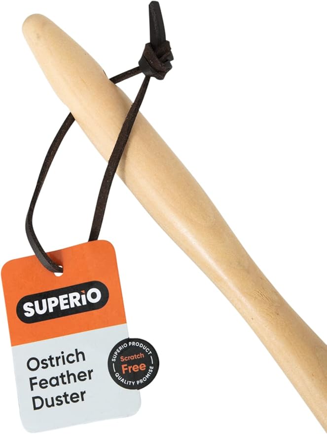 Superio Ostrich Feather Duster Fluffy Dust Remover, with Wooden Handle Reusable for Cleaning Homes, Ceilings, and Furniture (3 Pack) (1 Pack)