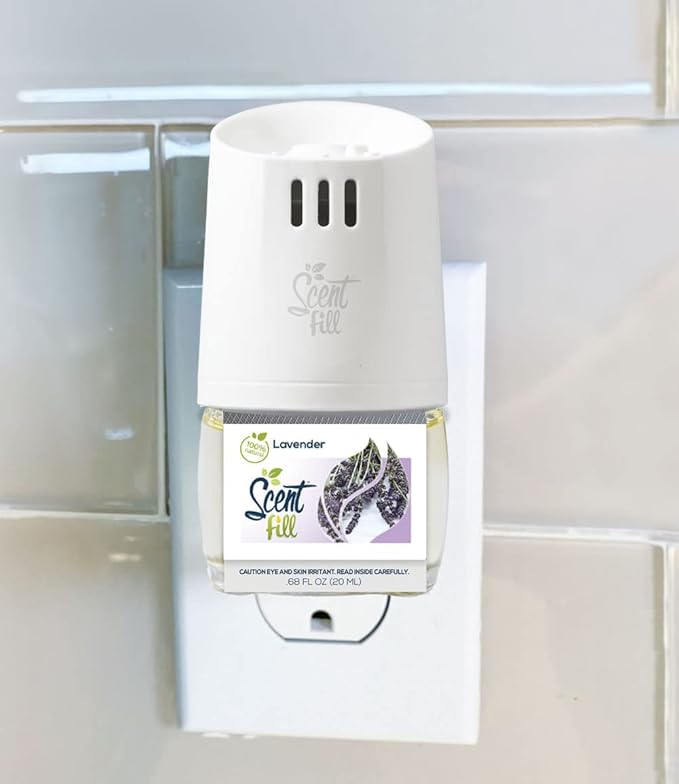Scent Fill 100% Natural Lavender Plug in Air Freshener, Scented Oil Refills, 2 Refills + Diffuser