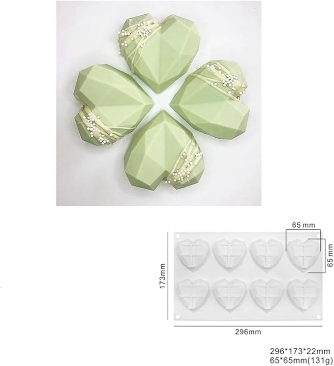 8 Grids Silicone Chocolate Mold Food Grade Diamond Love Heart Shape Cake Baking Mould Non-stick Candle Molds Fondant candy mold (Lover Heart E_11.84 X6.92 X0.88 inch)