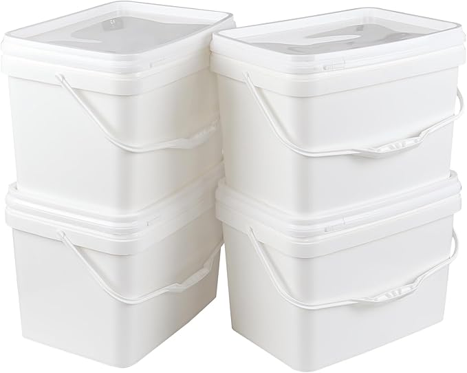 4-Pack 20 L/5 Gallon Food Grade Buckets with Lid, White Plastic Pails with Handle