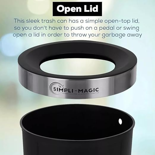 SIMPLI-MAGIC 16 Gallon (60L) Open Top Trash Can – Round Commercial Trash Can – Smudge-Resistant, Easy to Clean, Non-Skid Base, Stainless Steel (2 Pack)