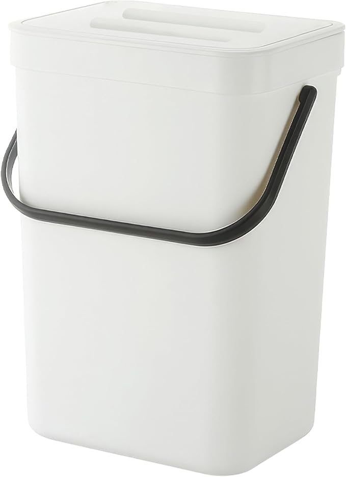 Kitchen Compost Bin - 3.2 Gallons Hanging Trash Can with Lid for Kitchen Bathroom, Under Sink Trash Can, Outdoor Compost Bucket with Lid, 12L(White)