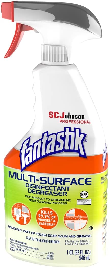 SC Johnson Professional, Fantastik Multi-Surface Cleaner & Disinfectant Spray Bottle, 32 Oz, Pack of 8