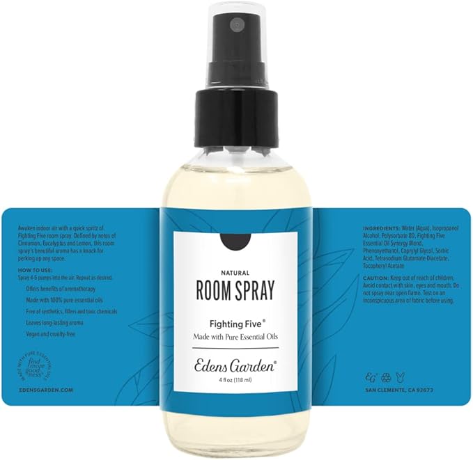 Edens Garden Fighting Five Natural Room & Linen Spray – 100% Pure Essential Oil Room Mist for Odor Removal & Plant-Powered Freshness – Non-Toxic, Long-Lasting Air Freshener for Home, 4 fl oz (118 ml)