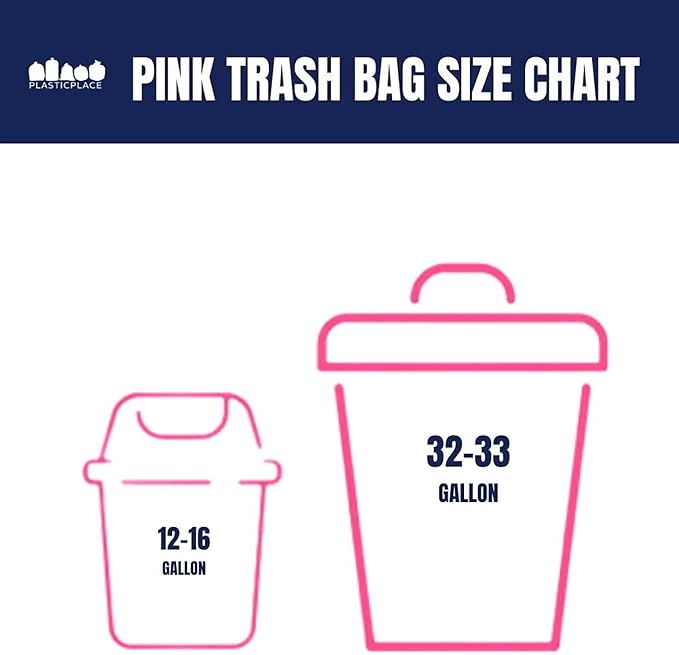 Plasticplace 32-33 Gallon Trash Bags │ 1.5 Mil │ Pink Garbage Can Liners │ 33’” x 39” (100 Count)