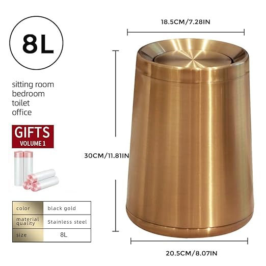 8L/2.1GALbrass Garbage can with Swing lid,Brushed Nickel Gold Trash can,Matte Gold Trash can for Bathroom,Powder Room,Bedroom,Laundry Room (Rose gold-32-8l)
