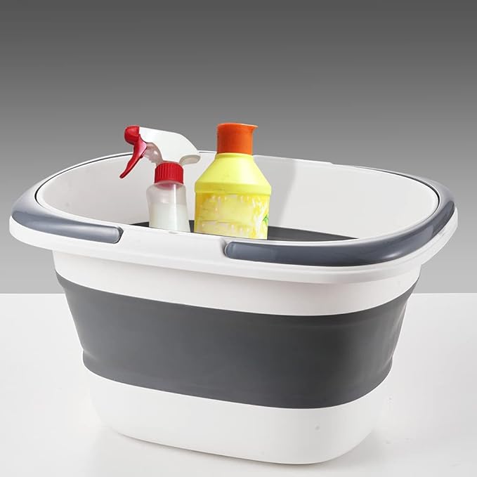 4.2 Gal(16L) Large Collapsible Plastic Bucket with Handle for House Cleaning, Space Saving Outdoor Multiuse Foldable Water Pail/Sink for Camping,Fishing,Ice(Grey)