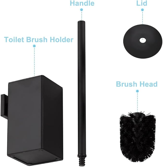 Toilet Brush and Holder Set Wall Mount or Freestanding KWQKEM Modern Toilet Bowl Cleaners Brush and Holder with Lid 304 Stainless Steel (Brushed Silver)