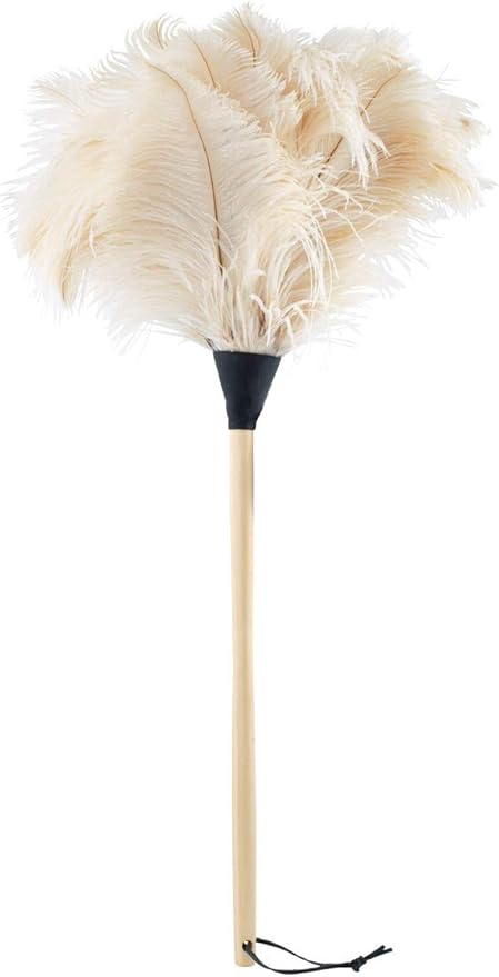 Redecker Ostrich Feather Duster with Varnished Wooden Handle, 31-1/2-Inches, Light