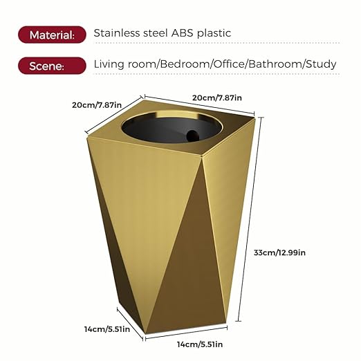 2.6GAL Gold Bathroom Trash Can,Brass Tarsh Can,Open Top,Stainless Steel,Waterproof,Double-Layer with Inner Lining for Bathroom,Bedroom,Office,Living Room,Hotel (Gold)
