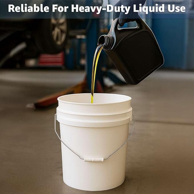 10 Pack - 5 Gallon Heavy-Duty Plastic Buckets with Metal Handle, 90 Mil, Food Safe & Multipurpose