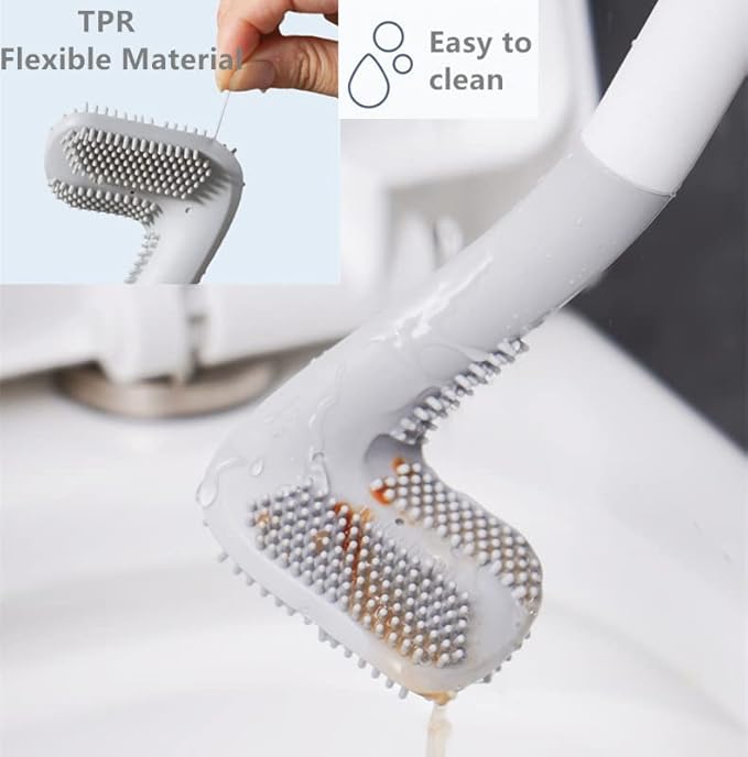 Long Handled Golf Toilet Brush,Flexible Silicone Toilet Bowl Cleaning Brush,Flexible Bendable Silicone Golf Toilet Bowl Cleaning Brush,(Blue White Toilet Brush ith Hook)