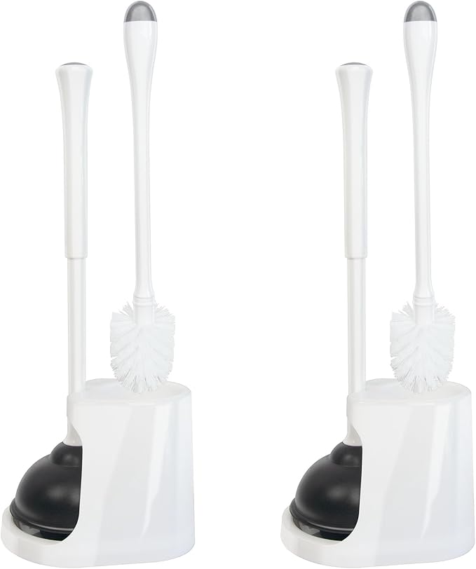CELOX 2 Set Toilet Brush and Plunger Set, Toilet Brush and Holder Set, Toilet Bowl Brush and Holder, White