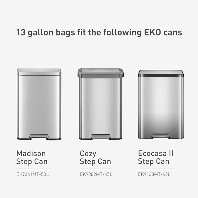 EKO 13 Gallon / 40-60 Liter, 60 Count Drawstring Trash Bags, Extra-Strong Unscented Garbage Bags, Easy-Dispense Roll for Kitchen & Household Use, Leak-Resistant, Code F, White