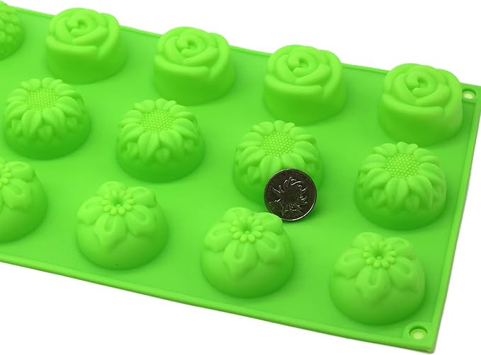 X-Haibei Floral Silicone Mold – Sunflower, Chrysanthemum, Rose, and Small Flower Designs – Perfect for Guest Soap, Sample Soap, Lotion Bars, Chocolate, and Jello 1oz, Dia. 1.6inch