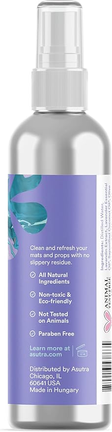ASUTRA Yoga Mat Cleaner Spray (Peaceful Lavender - Aluminum Bottle), 4 fl oz - No Slippery Residue, Organic Essential Oils, Deep-Cleansing for Fitness Gear & Gym Equipment, Microfiber Towel Included