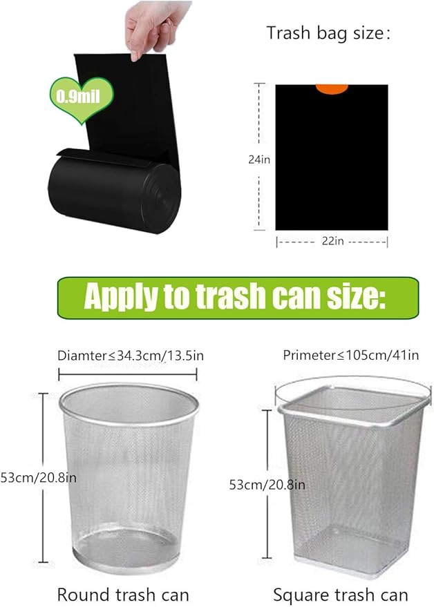 Besli 8 Gallon Black Drawstring Trash Bag Garbage Bag Trash Can Liner,0.9 Mil,90 Counts