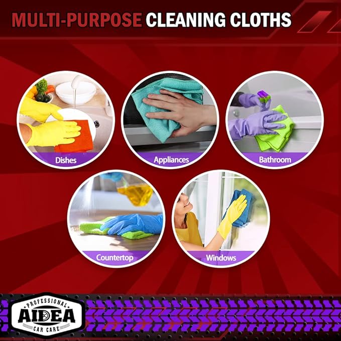 AIDEA Microfiber Cleaning Cloth, 50PK, Microfiber Towels for Cars, Premium Wash Cloths, Dusting Cloth Cleaning Rags, Absorbent Towels for SUVs, House, Kitchen, Window, Cleaning Supplies12×12"