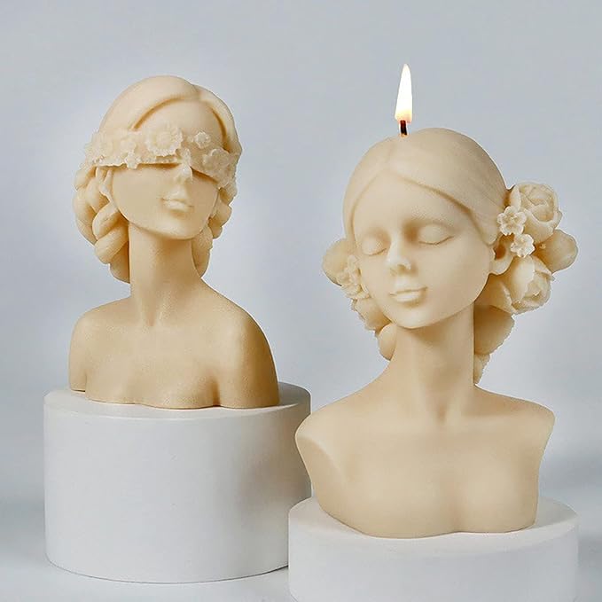 2 Pack Braid Girl Shape Portrait Candle Resin Mold - Resin Casting Silicone Molds for Home Decor & Candle Making Wave Spiral Mold