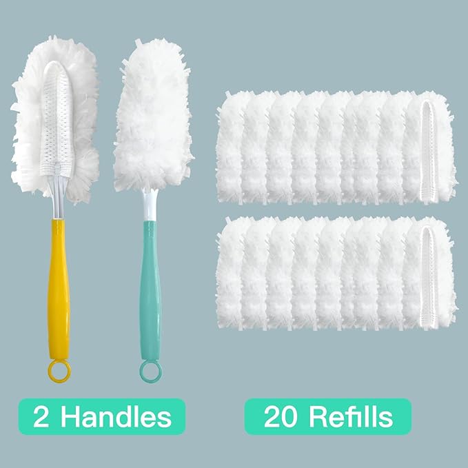 Car Interior Duster - Ultimate Cleaning Tool for Cars, House, and Office - Compact Mini Design for Effortless Dust Removal Stereo-Single Sided Design 2handle +20 Duster Refills.