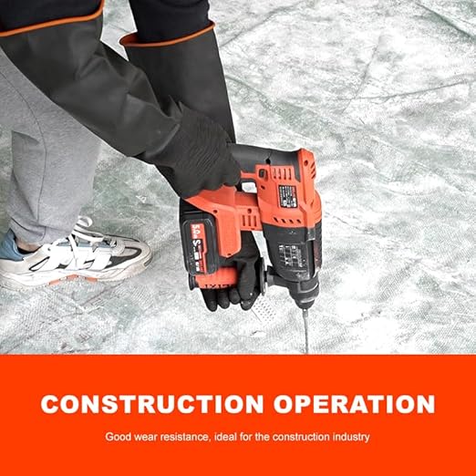 North Tower Heavy Duty Rubber Gloves, Industrial Gloves Waterproof Reusable Protective Work for Cleaning, Dishwashing, Upgraded with Non-Slip Design, Black(22in,1pair)