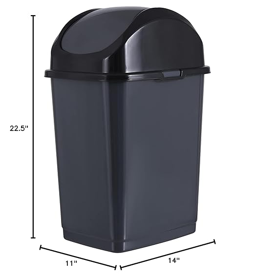 Superio Kitchen Trash Can with Swing Top Lid 9 Gallon Slim Waste Bin 37 Qt Sturdy Plastic Garbage Can Medium Recycling Bin for Office, Bathroom, Under Counter, Dorm, Bedroom (Dark Grey-2 Pack)