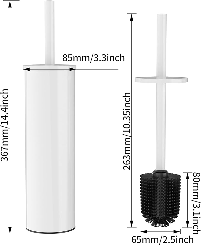 Toilet Brush and Holder Set, Stainless Steel Toilet Bowl Brush with Lid, Rust Proof Toilet Cleaner Brush with Caddy, Durable Bristles, Splash Proof, Ideal for Bathroom(1 Pack, White)