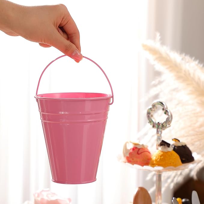 Sadnyy 12 Pack Metal Buckets with Handle, Galvanized Bucket 4.5 x 5 Inch Basket Bucket Party Supplies, Crafts for Christmas Halloween Candy Bars Vase Crafts(Pink Green)