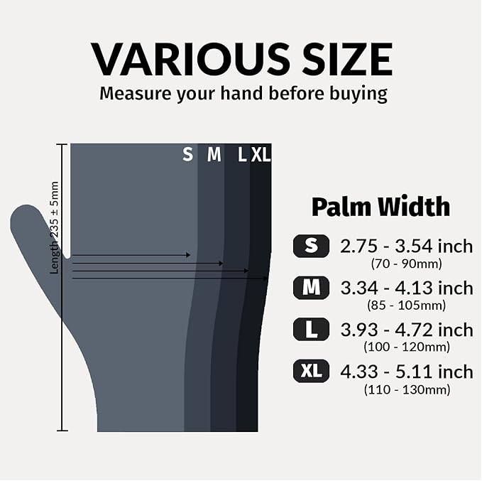 Klex Nitrile Exam Gloves - Medical Grade, Powder & Latex Free, Food Safe, Black, 100, 1000 Count, S, M, L, XL