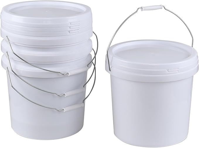 4 Pack 4 Gallon/15 L Food Grade Buckets, Plastic Bucket with Sealed Lid, White