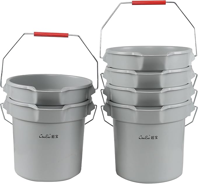 6-Pack 14 Quart Plastic Pail with Handle, Heavy Duty Cleaning Bucket, Grey