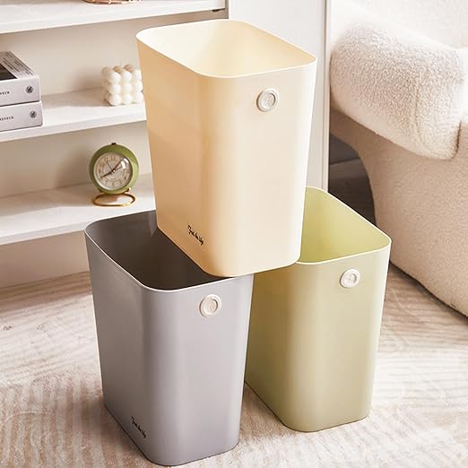 Rectanglar Small Trash Can 3 Pack, 3 Gallon/12 L Office Garbage Can Wastebasket, for Bedroom, Bathroom, Dorm, Kitchen, Under Sink, Under Desk, Plastic Trash Bin Garbage Bin– Green Grey Cream