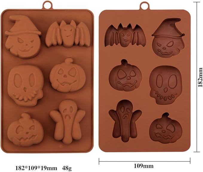mostsom Chocolate Molds Halloween Chocolate Candy Silicone Mold Ghost Pumpkin Bat Skull Witch Hat Gummy Fondant Baking Mold (A_ 7.28x4.36x0.76 inch)