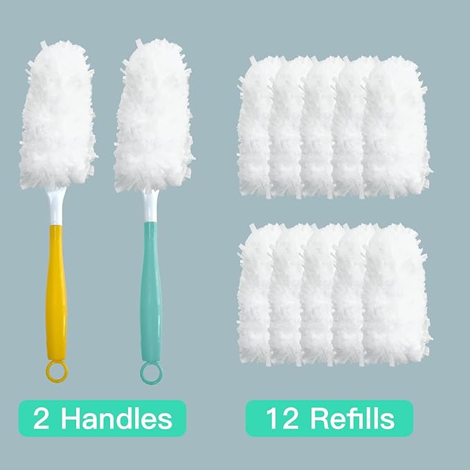 Car Interior Duster - Ultimate Cleaning Tool for Cars, House, and Office - Compact Mini Design for Effortless Dust Removal Double-Sided Design 2handle +10 Duster Refills.