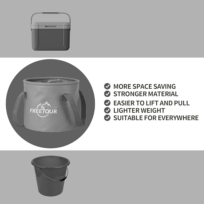 Baiao Collapsible Bucket 5 Gallon, Portable Collapsible Bucket with Handle, Folding Water Container for Fishing Camping Beach Hiking Home Travel Car Washing(Grey 20L)