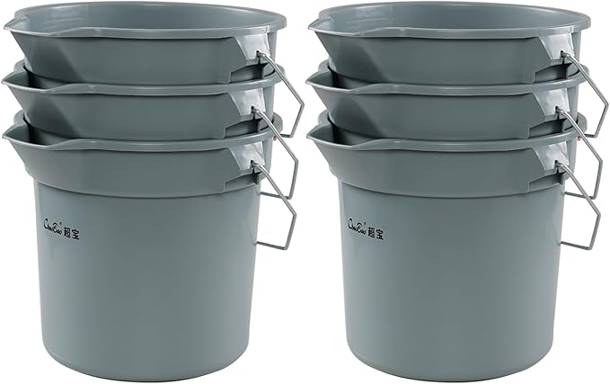Obstnny 14 Quart Round Cleaning Bucket with Handle, 6 Pack Plastic Heavy Duty Utility Bucket Pail