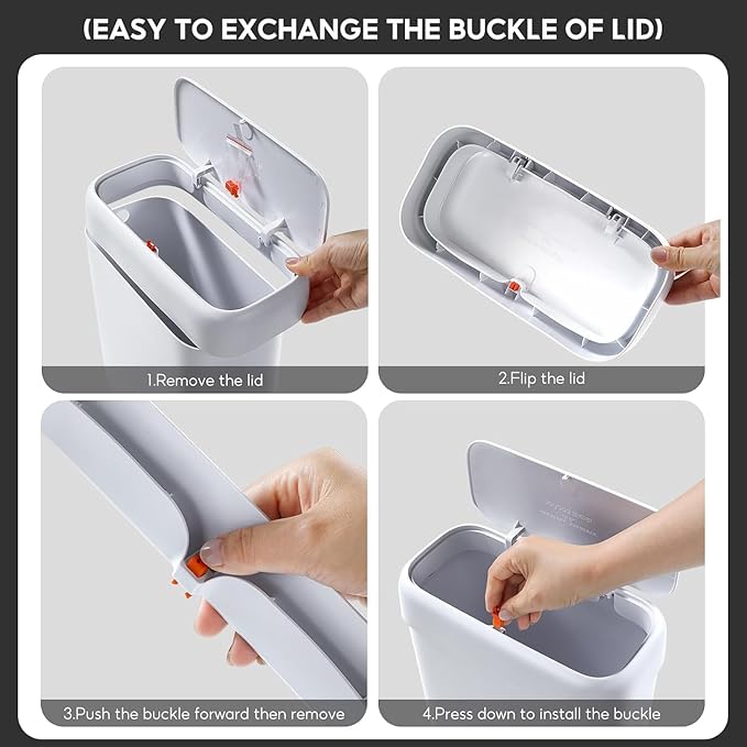 MOPALL Small Bathroom Trash Can with Lid, 3.2 Gallon / 11.5 L Slim Plastic Garbage Bin with Pop-Up Lid, Mini Waste Basket Can Dog Proof for Kitchen, Bedroom, Office, Laundry, Toilet, Rv, White