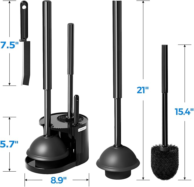 2Pack 3 in 1 Toilet Brush and Plunger Set,Toilet Bowl Brush Plunger Set,Toilet Brush Plunger Combo,Cleaning Supplies, Crevice Cleaning Brush, Bathroom Cleaning Tools, Bright Black
