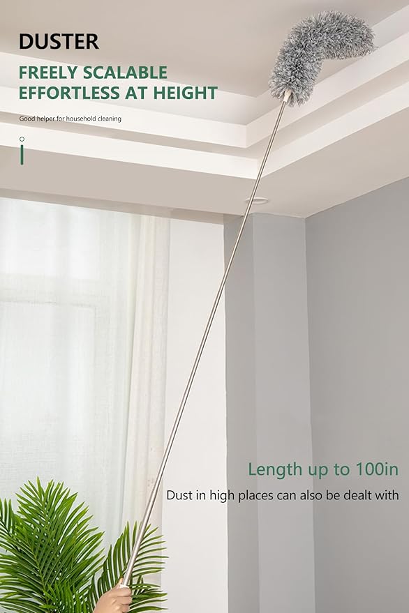 SetSail Extra-Long Dusters with Extension Pole 100-inch for Cleaning, Bendable Microfiber Head Washable Ceiling Fan Duster for High Ceilings, Furniture