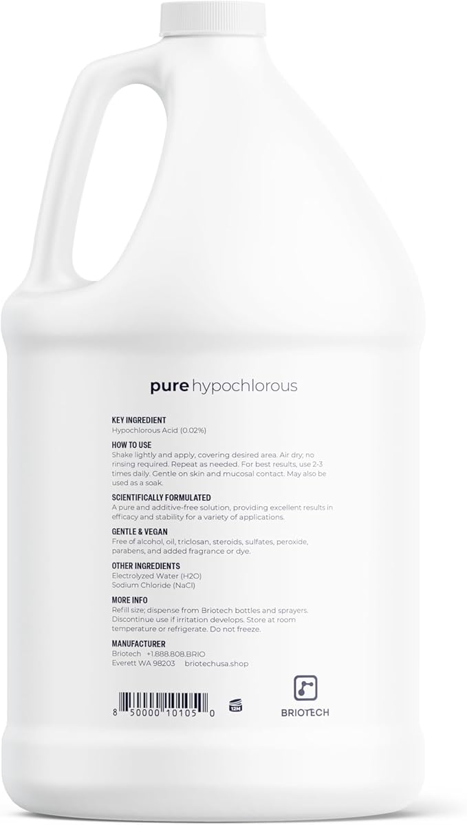 BRIOTECH Pure Hypochlorous Acid Cleanser, Original Premium HOCl Topical Solution, Multi-Purpose Cleaner, Family Approved & Pet Friendly, 1 Gallon Refill