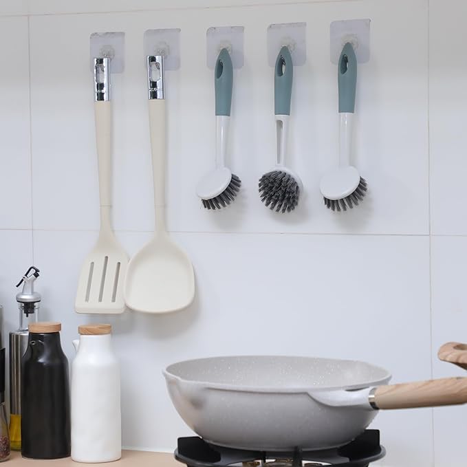 Patelai 24 Pack Kitchen Scrub Dish Brush with Long Handle Dish Scrubber with Stiff Bristles Scrub Brushes for Kitchen Dishes Washing Tools, Pots, Pans and Sink Cleaning (Celadon)