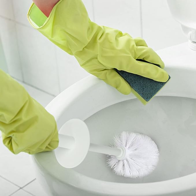 Topsky Toilet Brush & Holder Set, 2 Pack Plastic Round Barrel Loo Brush with 2 Replacement Heads, Durable for Bathroom, White