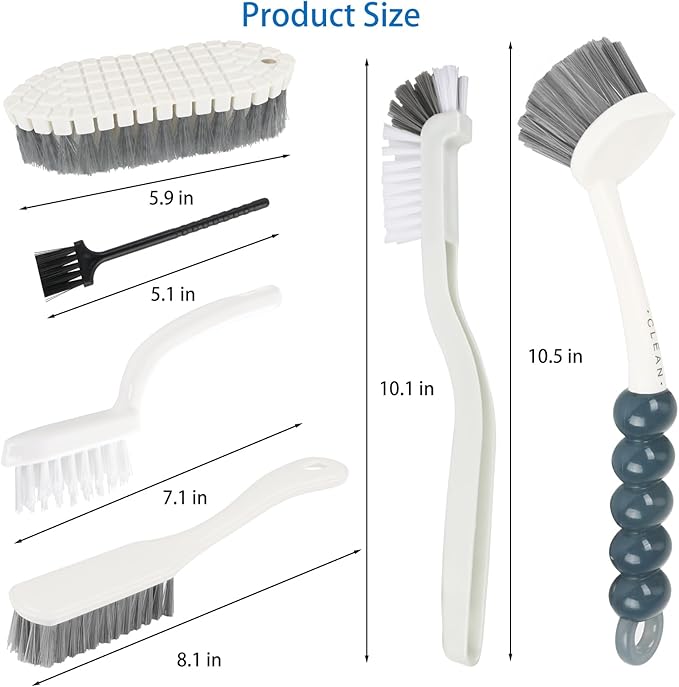 6 Pack Multipurpose Household Cleaning Brush Set, Deep Cleaning Brush Set with Grips Dish Brush, Scrub Brush, Bottle Brush, Shoe Brush, Groove Gap Brush, Keyboard Brush for Kitchen Bathroom