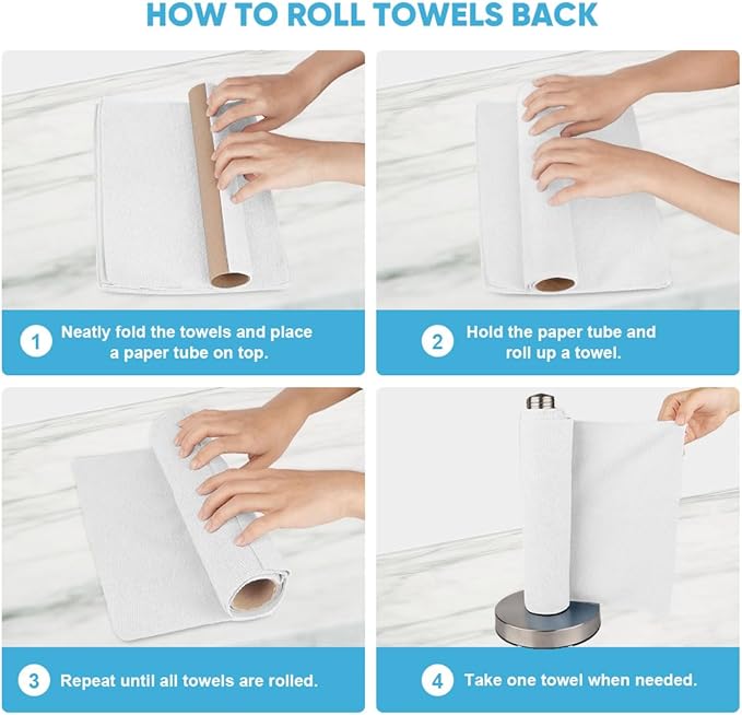 AIDEA Microfiber Cleaning Cloth Roll, White Shop Towels 55 Sheets Washable, Microfiber Towels for Cars, White Rags Reusable Paper Towel for Automotive, Workshop, House, Kitchen, Cleaning Supplies11×9"