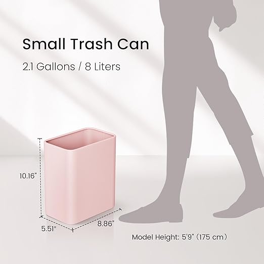 Cesun Pink Bathroom Trash Can 2.1 Gallon Wastebasket, Small Modern Metal Garbage Can Office Waste Basket, Stainless Steel Trash Bin for Bedroom, Home Office, Toilet, rv, Near Desk, Under Sink