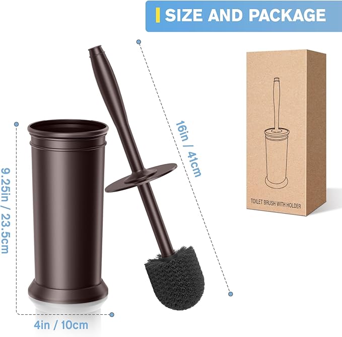 UPTRONIC Toilet Brush, Aluminum Alloy Toilet Brush and Holder Set with Extra Long Handle Durable Bristles Toilet Bowl Brush and Covered Holder for Toilet Scrubber for Bathroom Cleaning(Brown)