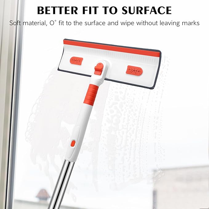 SetSail 4-in-1 Tile Tub Floor Scrubber with 52-inch Adjustable Long Handle Shower Cleaner Brush Comes with Window Scrubber and 3 Replacement Brush Heads for Cleaning Bathroom Kitchen Tub Tile,Orange