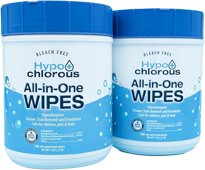 Hypochlorous Acid Wipes – 100 Count Unscented, Non-Toxic Cleaner for Skin, Baby, Pet, Home & Gym – Bleach-Free