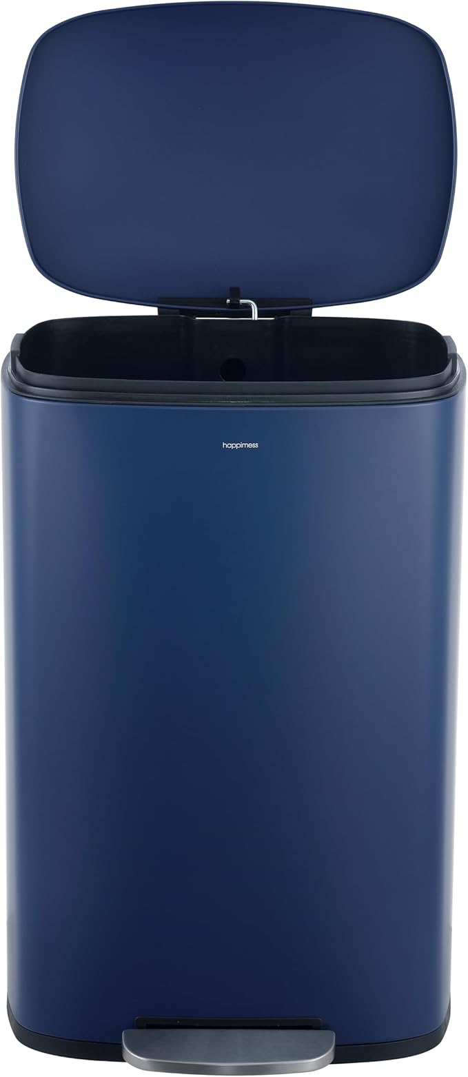 happimess HPM1011E Curtis 8-Gallon Step-Open Trash Can, Fingerprint Resistant, Modern, Minimalistic for Home, Kitchen, Laundry Room, Office, Bedroom, Bathroom, Denim Blue