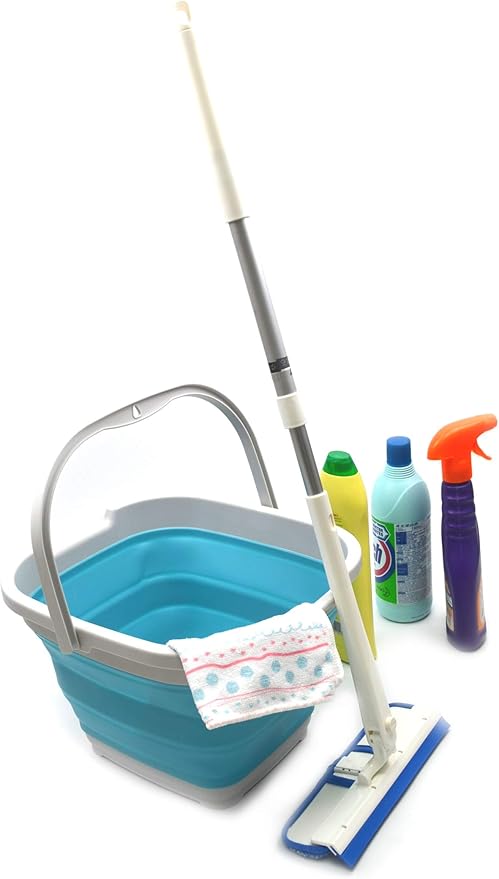 SAMMART 10L (2.6 Gallon) Collapsible Rectangular Handy Bucket (1, Grey/Bright Blue)